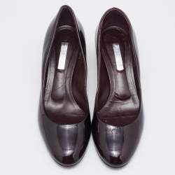 Pre Owned Casadei Burgundy Patent Block Heel  Pumps Size 37.5