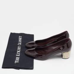 Pre Owned Casadei Burgundy Patent Block Heel  Pumps Size 37.5