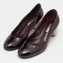 Pre Owned Casadei Burgundy Patent Block Heel  Pumps Size 37.5