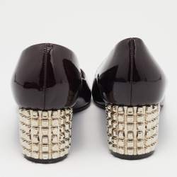 Pre Owned Casadei Burgundy Patent Block Heel  Pumps Size 37.5