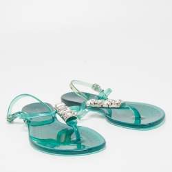 Casadei Green Rubber Slingback Flat Sandals Size 37