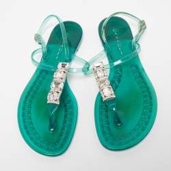 Casadei Green Rubber Slingback Flat Sandals Size 37