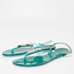 Casadei Green Rubber Slingback Flat Sandals Size 37