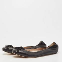 Pre Owned Casadei Black Leather Ballet Flats Size 40