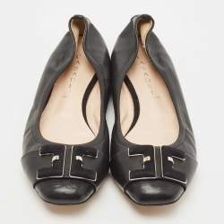 Pre Owned Casadei Black Leather Ballet Flats Size 40