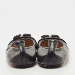 Pre Owned Casadei Black Leather Ballet Flats Size 40