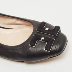 Pre Owned Casadei Black Leather Ballet Flats Size 40