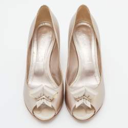 Pre Owned Casadei Metallic Leather and Satin Bow Peep Toe Pumps Size 39