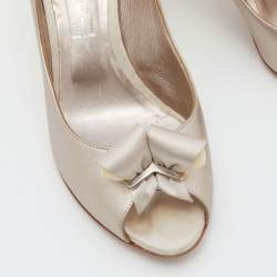 Pre Owned Casadei Metallic Leather and Satin Bow Peep Toe Pumps Size 39