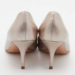 Pre Owned Casadei Metallic Leather and Satin Bow Peep Toe Pumps Size 39