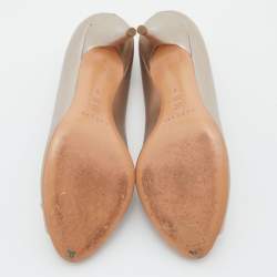 Pre Owned Casadei Metallic Leather and Satin Bow Peep Toe Pumps Size 39