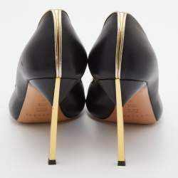 Pre Owned Casadei Black/Gold Leather Open Toe Blade Heel Pumps Size 37