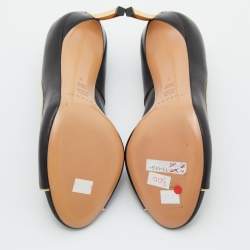 Pre Owned Casadei Black/Gold Leather Open Toe Blade Heel Pumps Size 37