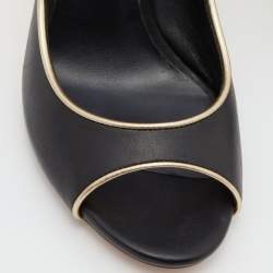 Pre Owned Casadei Black/Gold Leather Open Toe Blade Heel Pumps Size 37