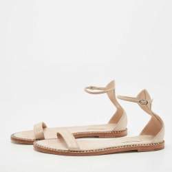 Pre Owned Casadei Metallic Pink Suede Crystal Embellished Ankle Strap Flats Size 39