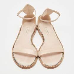 Pre Owned Casadei Metallic Pink Suede Crystal Embellished Ankle Strap Flats Size 39