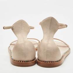 Pre Owned Casadei Metallic Pink Suede Crystal Embellished Ankle Strap Flats Size 39