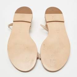 Pre Owned Casadei Metallic Pink Suede Crystal Embellished Ankle Strap Flats Size 39