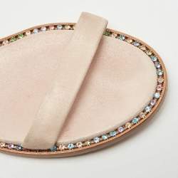 Pre Owned Casadei Metallic Pink Suede Crystal Embellished Ankle Strap Flats Size 39