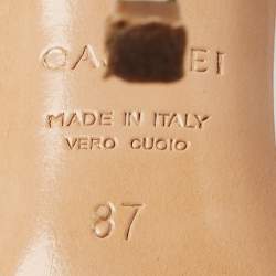 Pre Owned Casadei Metallic Silver Leather Piping Detail Ankle Strap Platform Sandals Size 37