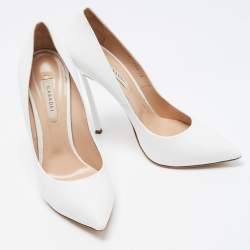 Pre Owned Casadei White Leather Pointed Toe Pumps Size 39