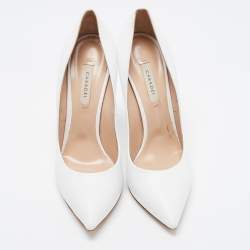 Pre Owned Casadei White Leather Pointed Toe Pumps Size 39