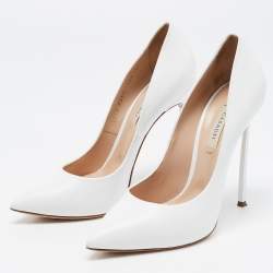 Pre Owned Casadei White Leather Pointed Toe Pumps Size 39
