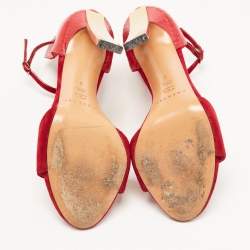Pre Owned Casadei Red Suede and Python Ankle Strap Sandals Size 37