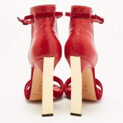 Pre Owned Casadei Red Suede and Python Ankle Strap Sandals Size 37
