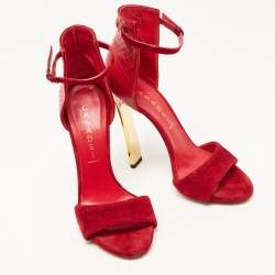 Pre Owned Casadei Red Suede and Python Ankle Strap Sandals Size 37