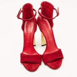 Pre Owned Casadei Red Suede and Python Ankle Strap Sandals Size 37