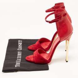 Pre Owned Casadei Red Suede and Python Ankle Strap Sandals Size 37