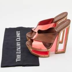 Casadei Brown/Orange Leather and Patent Wedge Platform Slide Sandals Size 36