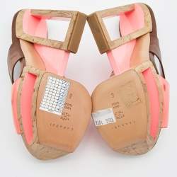 Casadei Brown/Orange Leather and Patent Wedge Platform Slide Sandals Size 36