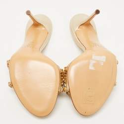 Pre Owned Casadei Gold Leather Crystal Embellished Slide Sandals Size 37.5