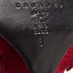 مملوكة مسبقًا Casadei Red Velvet Bow Embellished Wedge Strappy Sandals Size 38