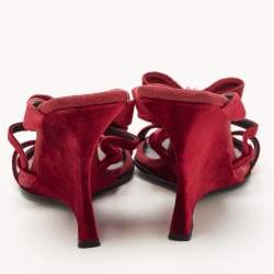 Casadei Red Velvet Bow Embellished Wedge Strappy Sandals Size 38