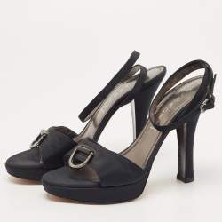 Casadei Black Grosgrain Fabric Crystal Embellished Platform Ankle Strap Sandals Size 36