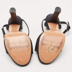 Casadei Black Grosgrain Fabric Crystal Embellished Platform Ankle Strap Sandals Size 36