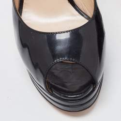 Pre Owned Casadei Black Patent Leather Peep Toe Platform Slingback Pumps Size 37