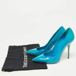 Pre Owned Casadei Blue Patent Leather Tiffany Pointed Toe Pumps Size 36.5