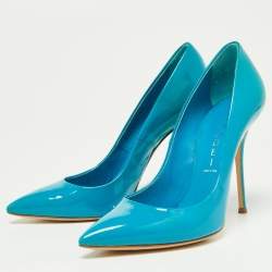 Pre Owned Casadei Blue Patent Leather Tiffany Pointed Toe Pumps Size 36.5