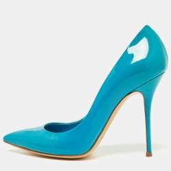 Pre Owned Casadei Blue Patent Leather Tiffany Pointed Toe Pumps Size 36.5