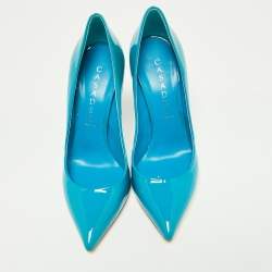 Pre Owned Casadei Blue Patent Leather Tiffany Pointed Toe Pumps Size 36.5