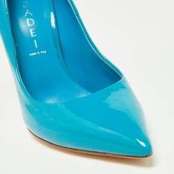 Pre Owned Casadei Blue Patent Leather Tiffany Pointed Toe Pumps Size 36.5