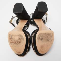 Pre Owned Casadei Black/Gold Suede Platform Ankle Strap Sandals Size 36
