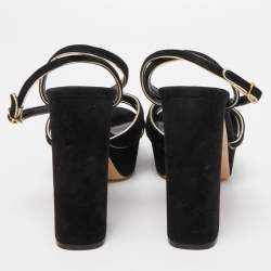 Pre Owned Casadei Black/Gold Suede Platform Ankle Strap Sandals Size 36