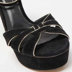 Pre Owned Casadei Black/Gold Suede Platform Ankle Strap Sandals Size 36