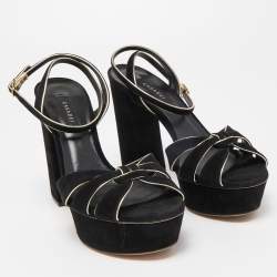 Pre Owned Casadei Black/Gold Suede Platform Ankle Strap Sandals Size 36