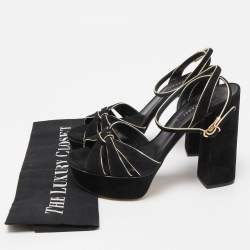 Pre Owned Casadei Black/Gold Suede Platform Ankle Strap Sandals Size 36